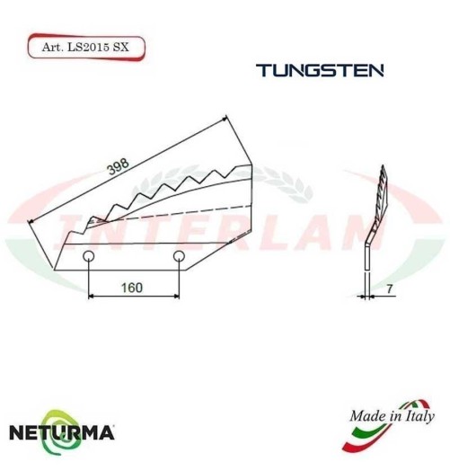 LS2015SX - Tungsten  - Left - Knife for mixer wagon UNIFEED - Vertical - Toothed  - FOLDED  - Piegata - TRIOLET - (5 Pcs)