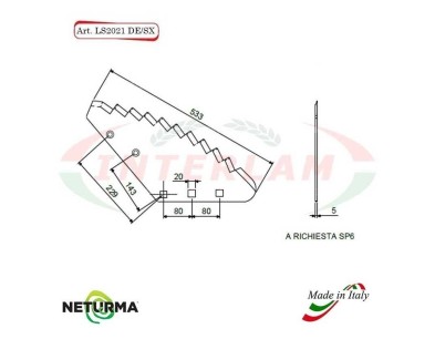 LS2021DX - Right - Knife for mixer wagon UNIFEED - Vertical - Toothed - FARESIN - (5 Pz.)