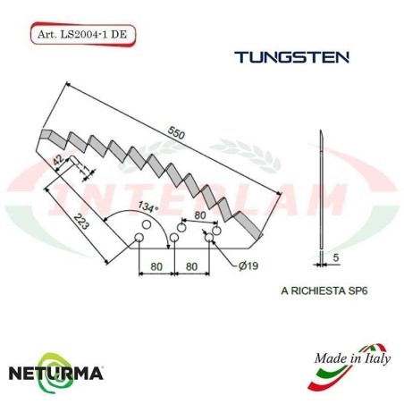Right toothed knife for UNIFEED vertical mixer wagon LS 2004-1 DX - Tungsten -  UNIFAST -  (2 Pz.)