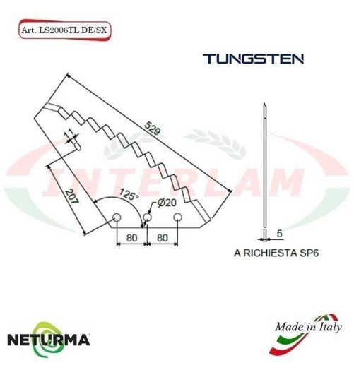 LS2006TLDX - TUNGSTENO - Lama per Carri UNIFEED - LAZZARONI - SUPERTINO - CRAI - (5 Pz.)