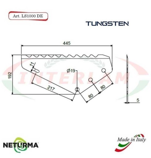 LS1000DX -TUNGSTEN - Knife for mixer wagon UNIFEED Vertical  Toothed  - OMAS - (5Pcs)
