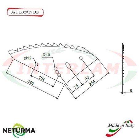 Right toothed knife for UNIFEED vertical mixer wagon LS 2017 DX - KVERNELAND - (5 Pcs.)