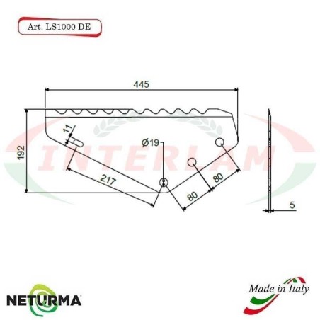 Right toothed knife for UNIFEED vertical mixer wagon LS 1000 DX - SGARABOLDI - 5 Pcs.