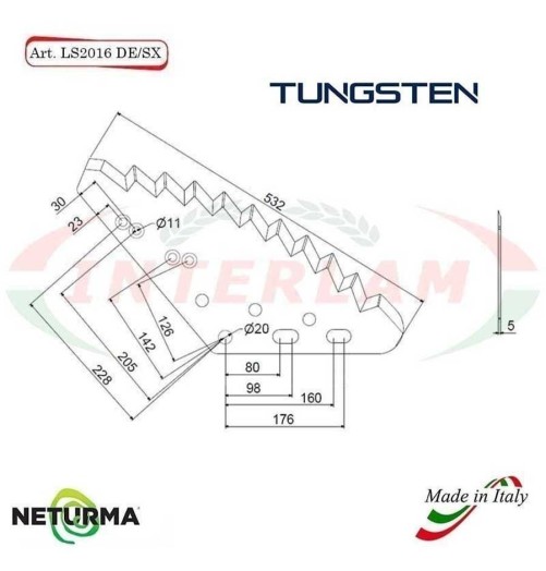 LS2016SX - TUNGSTEN  - Left - Knife for mixer wagon UNIFEED Vertical - AGM - (5 Pcs.)