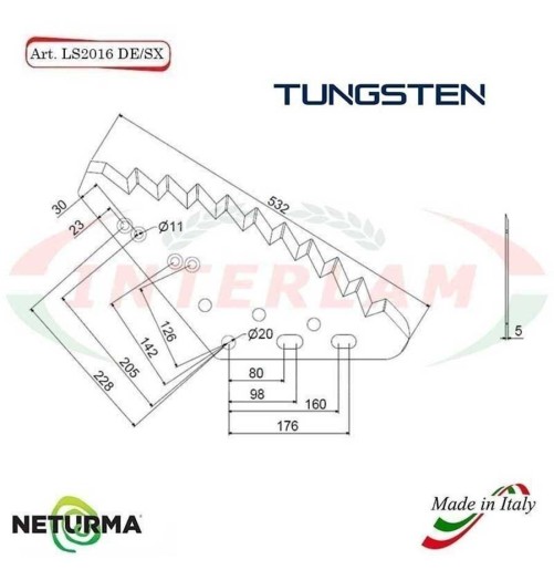 LS2016DX - TUNGSTENO - Lama Per Carri UNIFEED Verticale - AGM - (5 Pz.)
