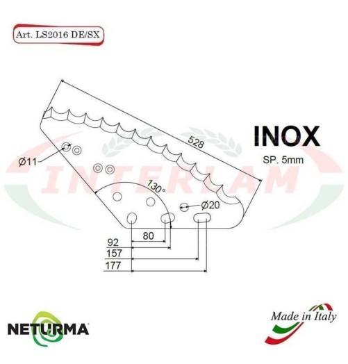 LS2016DX - INOX - Lama Per Carri UNIFEED Verticale - GENERALMIX - (1 Pz.)