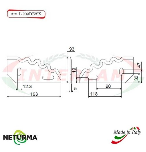 L203DX - Knife for mixer wagons  UNIFEED - Toothed - Ø93 - LUCLAR - (10 Pcs)