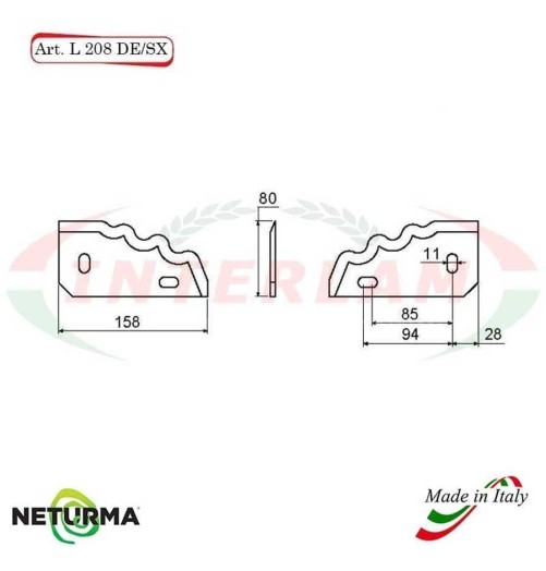 L208DX - Right - Knife for mixer wagons UNIFEED - toothed - Ø80 - (10 Pcs.) - GILIOLI
