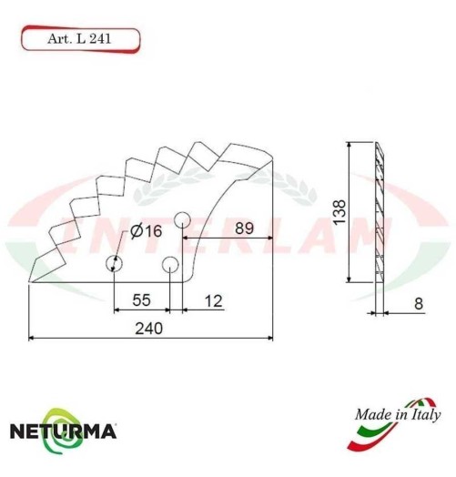 L241 - Lama per Carri UNIFEED - Dentata - Ø138 - EUROCOMP - (4 Pz.)