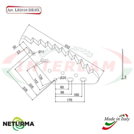 Lama per Carri UNIFEED Verticale LS 2016 DX - Dentata (5 Pz.) - AFT