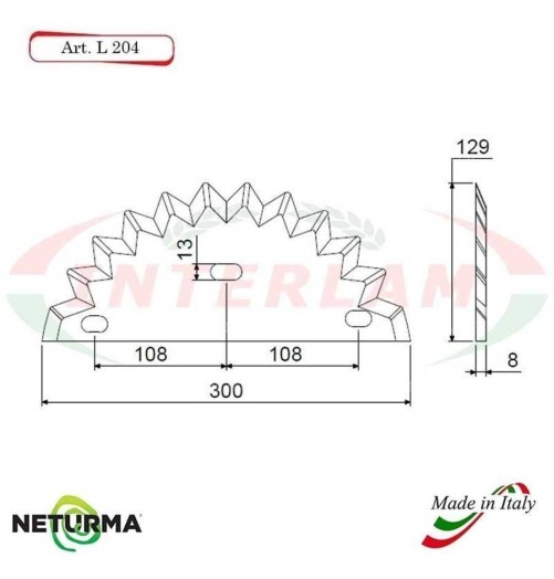 L204 - Knife for mixer wagons UNIFEED - toothed - Ø129 - (5 Pcs.) - SGARIBOLDI