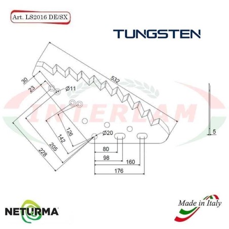 Right Knife for mixer wagons UNIFEED Vertical - LS 2016DX - Universal - Toothed (5 Pcs.)- Tungsten - PAGLIARIRI