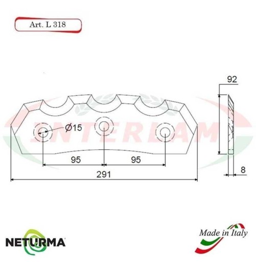 L318 - Lama per Carri UNIFEED - Dentata - Ø92 MARMIX - ALIECO - (5 Pz.)