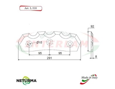 L318 - Knife for mixer wagons UNIFEED Toothed  - Ø92 - MARMIX - (5 Pcs.)