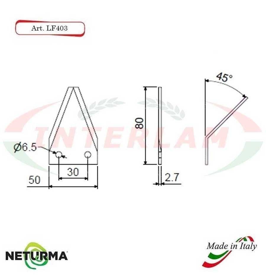 LF403P - Knives for unifeed trailers and silage wagons - BENT 45° - (25 Pcs)