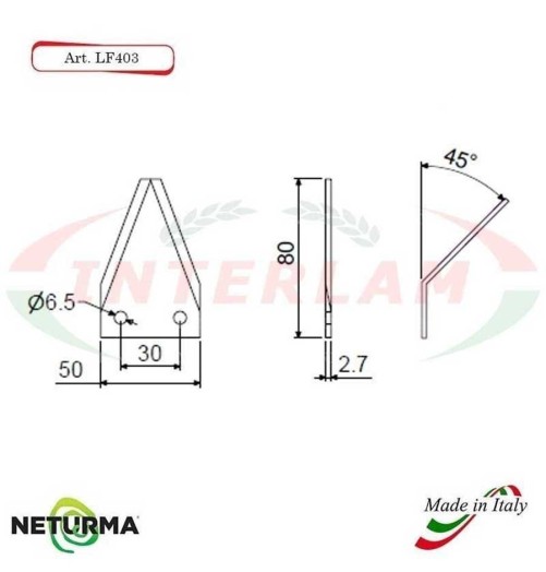 LF403P - Lama per FRESA Carri UNIFEED - PIEGATA 45° - (25 Pz.)