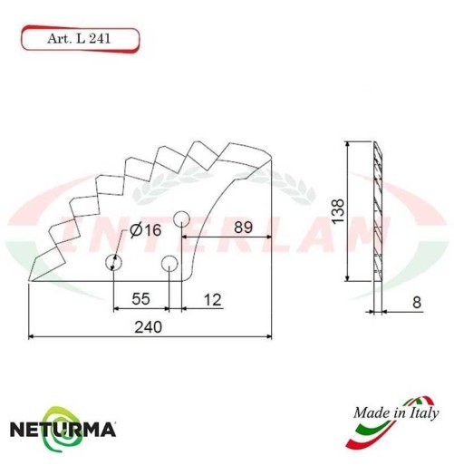 L241 - Knife for mixer wagons UNIFEED - toothed - Ø138 - (4 Pcs.) - EUROCOMP