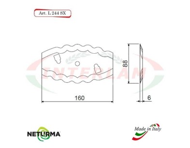 L344SX - Lama per Carri UNIFEED - Dentata - Ø88 - 2 FORI - STORTI - ST16800059 - (10 Pz.)