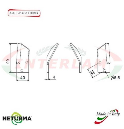 LF405DX - Lama per FRESA Carri UNIFEED -  PIEGATA -  STORTI - GIGLIOLI - AGM - (25 Pz.)