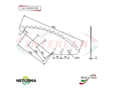 LS2023DX - Right - Knife for mixer wagon UNIFEED - Vertical - Toothed - STORTI - (5 Pz.)