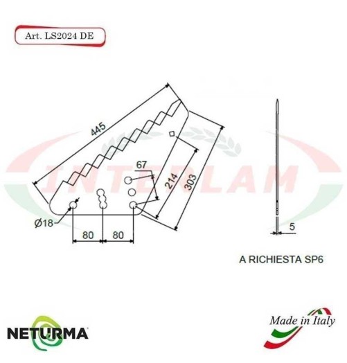 LS2024DX - Right - Knife for mixer wagon UNIFEED - Vertical - Toothed - STORTI - (5 Pcs.)