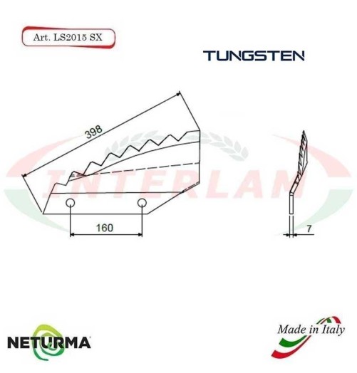 LS2015SX - Tungsteno  - Lama per Carri UNIFEED  - Piegata - TRIOLET - (5 Pz.)