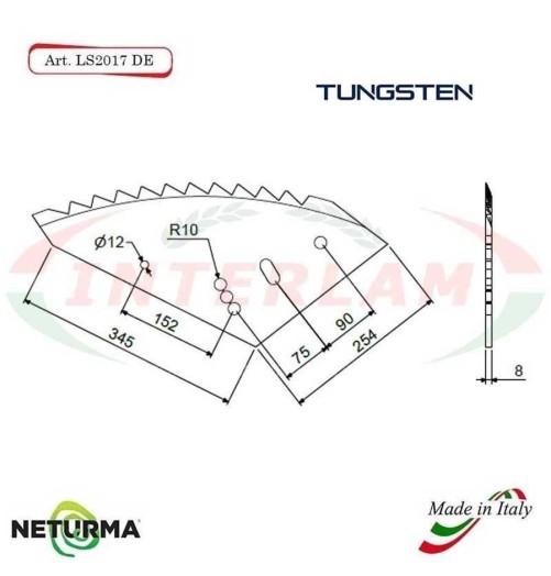 LS2017DX - TUNGSTEN - Right - Knife for mixer wagon UNIFEED - Vertical - Toothed -SILOKING  - (5 Pcs.)