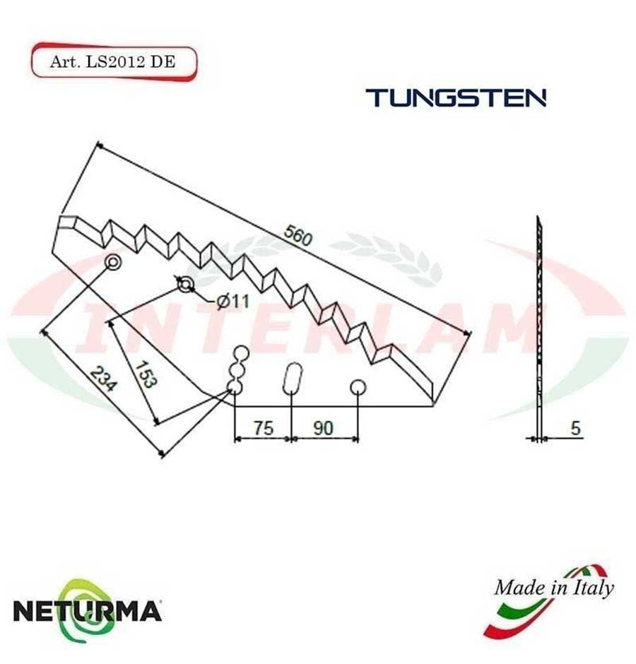 LS2012SX - TUNGSTEN - Right - Knife for mixer wagon UNIFEED - Vertical - Toothed - MAYER - KVERNELAND