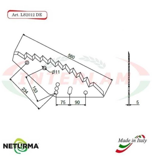 LS2012DX - Right - Knife for mixer wagon UNIFEED - Vertical - Toothed