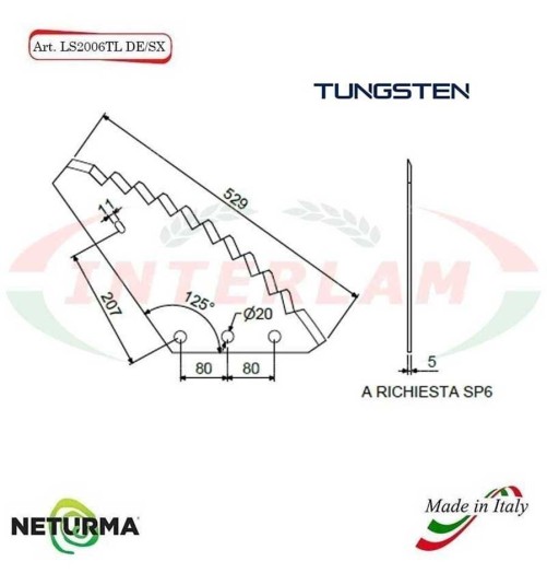 LS2006TLDX - TUNGSTEN - Knife for mixer wagon UNIFEED - Vertical- LAZZARONI - SUPERTINO - CRAI - (5 Pcs.)