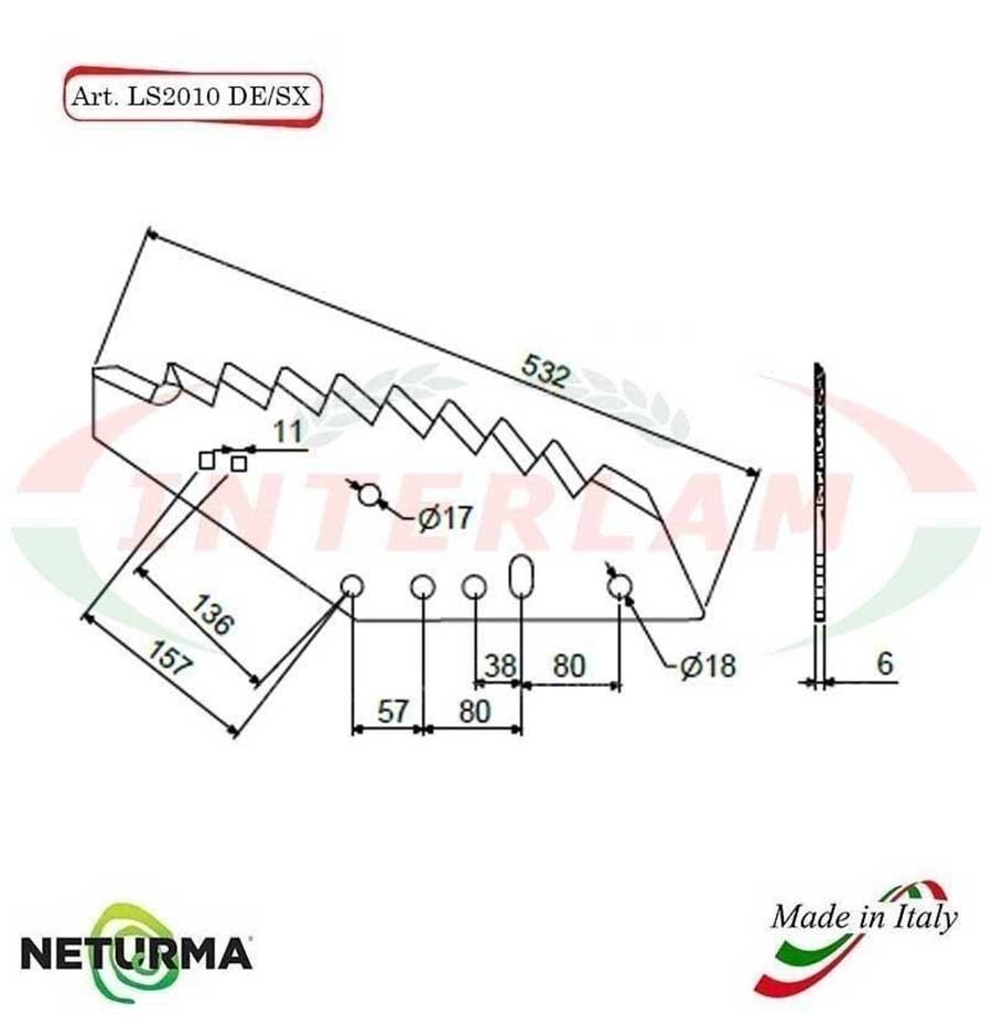 LS2010SX - Left - Knife for mixer wagon UNIFEED - Vertical - Toothed - KUHN UNIFICATA - (5 Pcs.)