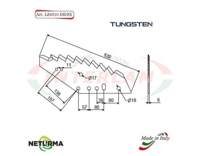 LS2010DX - Knife for mixer wagon UNIFEED - Vertical - Toothed - Tung