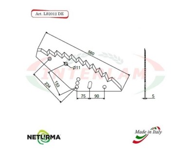 LS2012DX - Right - Knife for mixer wagon UNIFEED - Vertical - Toothed