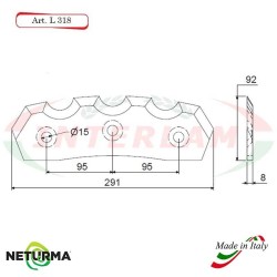 Knife for mixer wagons UNIFEED L318 toothed - Ø92 MARMIX - (5 Pcs.)