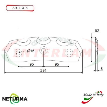 Knife for mixer wagons UNIFEED L318 toothed - Ø92 MARMIX - (5 Pcs.)