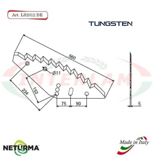LS2012SX - TUNGSTEN - Right - Knife for mixer wagon UNIFEED - Vertical - Toothed
