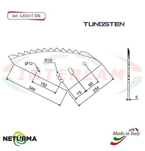 LS2017DX - TUNGSTEN - Right - Knife for mixer wagon UNIFEED - Vertical - Toothed -SILOKING  - (5 Pcs.)